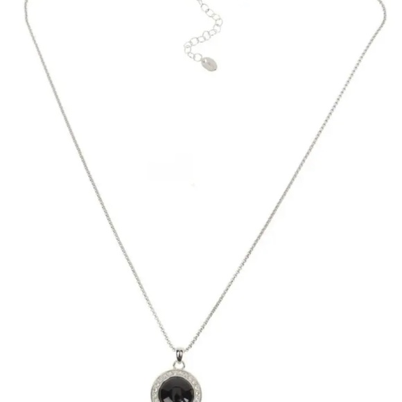 Designer Colleen Lopez Black Onyx Cabochon & White Topaz Pendant, 18" Chain - Picture 2 of 8